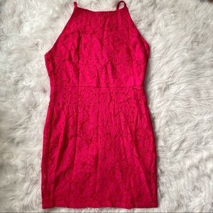 Dark Pink Lace Adjustable Strap Mini Dress